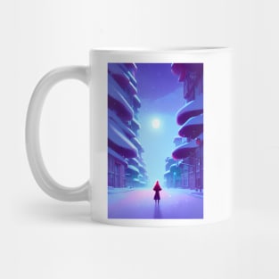 Anime Girl Moon Snowy Empty Street Christmas Landscape Mug